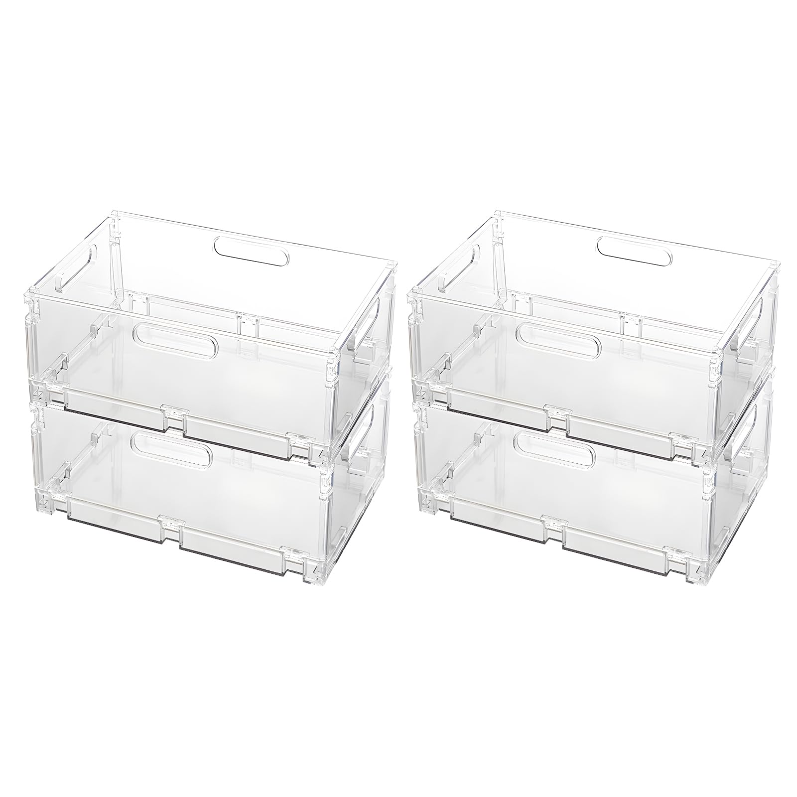 Photo 1 of *ONLY 1* HYSZL Stackable Storage Bins - 12'' Large Clear Organizers for Kitchen, Bathroom, Pantry & Closet - Foldable Bins with Handles for Fridge, Toys & Medicine Storage - Durable Space Savers