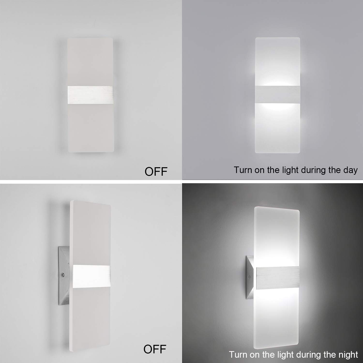ChangM Modern LED Acrylic Wall Sconce – 12W Cool White 6000K, Up/Down Light For Bedroom, Corridor, Stairs (Hardwired, Non-Dimmable)