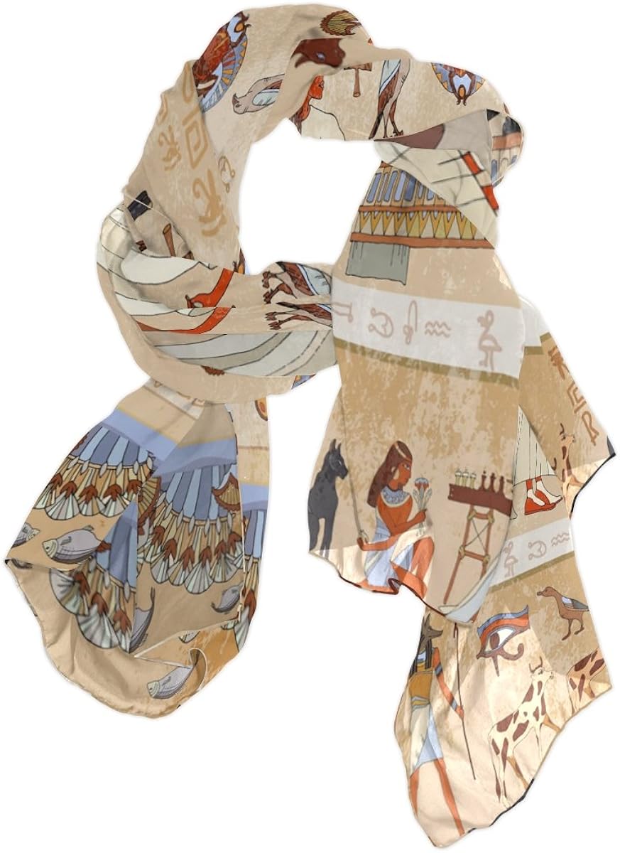 Use4 Fashion Lightweight Ancient Egypt Scene Chiffon Silk Long Scarf Shawl Wrap at Amazon Women