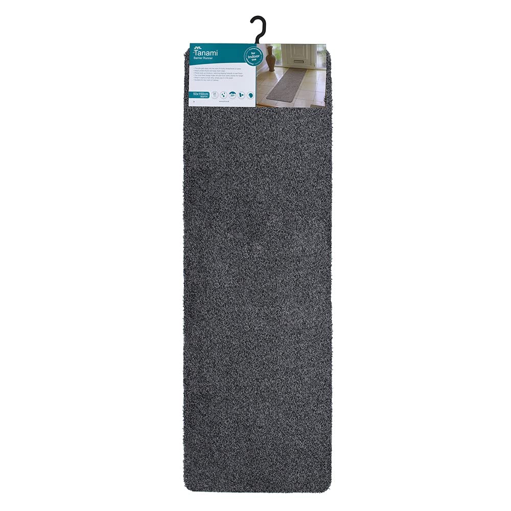 JVL Tanami 2-Tone Fleck Barrier Runner Door Mat, 80 Percent Cotton/20 Percent Synthetic/Gel Backing, Charcoal, 50 x 150 x 0.5 cm