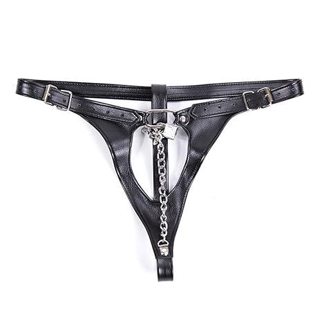 Shawa Damen Männer Leder String Pants Keuschheitsgürtel Flirten Sexy Ouvertslips Einstellbar Bondage SM Fetisch Mit Schlüssel