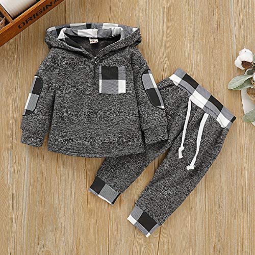 Kids Toddler Infant Baby Boys Girls Fall Outfit Plaid Pocket Hoodie Sweatshirt Jackets Shirt+Pants Winter Clothes Set