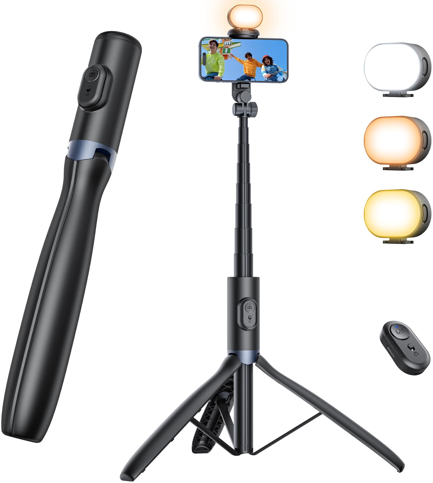ANXRE 67.7" Phone Tripod with 1/4" Camera Mount ＆ Light, NT99 Extendable Selfie Stick with 1/4" Camera Mount for Cell Phone＆Camera Filming Vlogging Compatible with iPhone Android, Camera