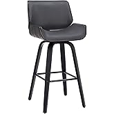 Armen Living Tyler 30" Bar Height Swivel Gray Faux Leather and Black Wood Bar Stool