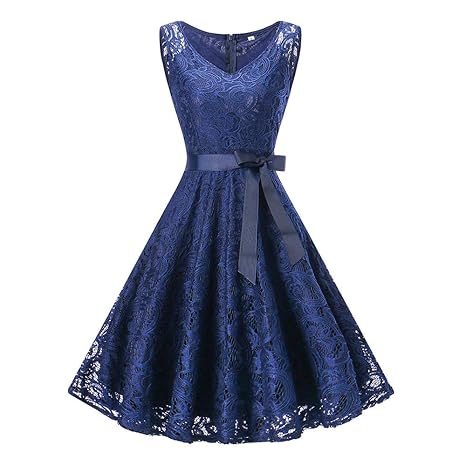 ReooLy Damen Ärmellose Formale Damen Hochzeit Brautjungfer Spitze langes Kleid
