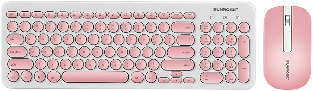 Vansee Wireless Keyboard, Wireless Keyboard and Mouse Combo Keyboard with Round Keycaps 2.4GHz