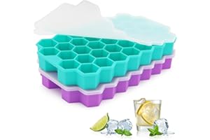 Ice Cube Trays for Freezer, 2 Pack Ice Cube Tray with Lid, Silicone Ice Cube Mold with Lid-37 Grid,Easy-Release Reusable 74 P