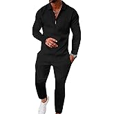 UOUA Mens 2 Piece Set Casual Outfits Polo Long Sleeve Shirt & Pants Tracksuit Loungewear Athletic Jogger Sweatsuit