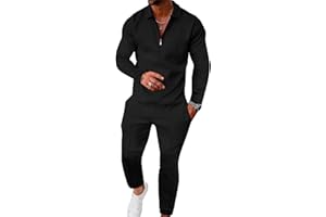 UOUA Mens 2 Piece Set Casual Outfits Polo Long Sleeve Shirt & Pants Tracksuit Loungewear Athletic Jogger Sweatsuit