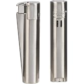 Clipper Silver Metal Jet Flame Lighter &ndash; Refillable Butane Torch Lighter &ndash; Adjustable Wind Resistant Single Jet Flame &ndash; Durable Metal Pocket Lighter