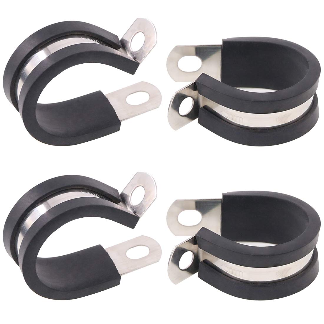 Keadic 20Pcs 1 Inch (25mm) Rubber Cushioned Insulated Clamps Stainless Steel, Metal Clamp, Tube Holder for Tube, Pipe or Wire Cord Installation