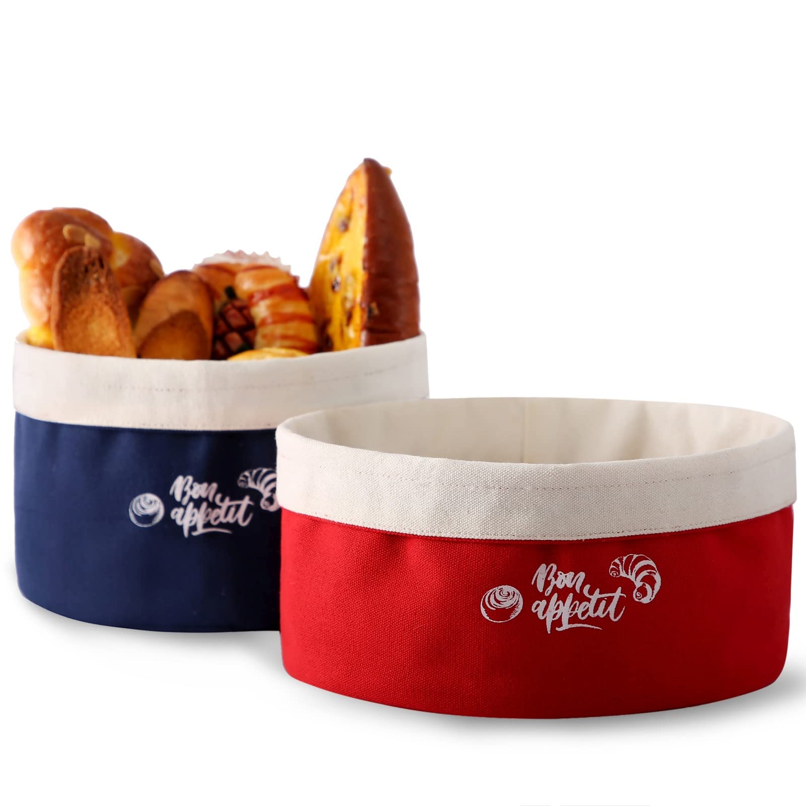 WW STYLE Bread Basket Fabric, Set of 2, Bread Bag, Bread Basket, Bun Bag, Bread Bag, 100% Cotton, in Two Colours and Sizes, Red/Blue