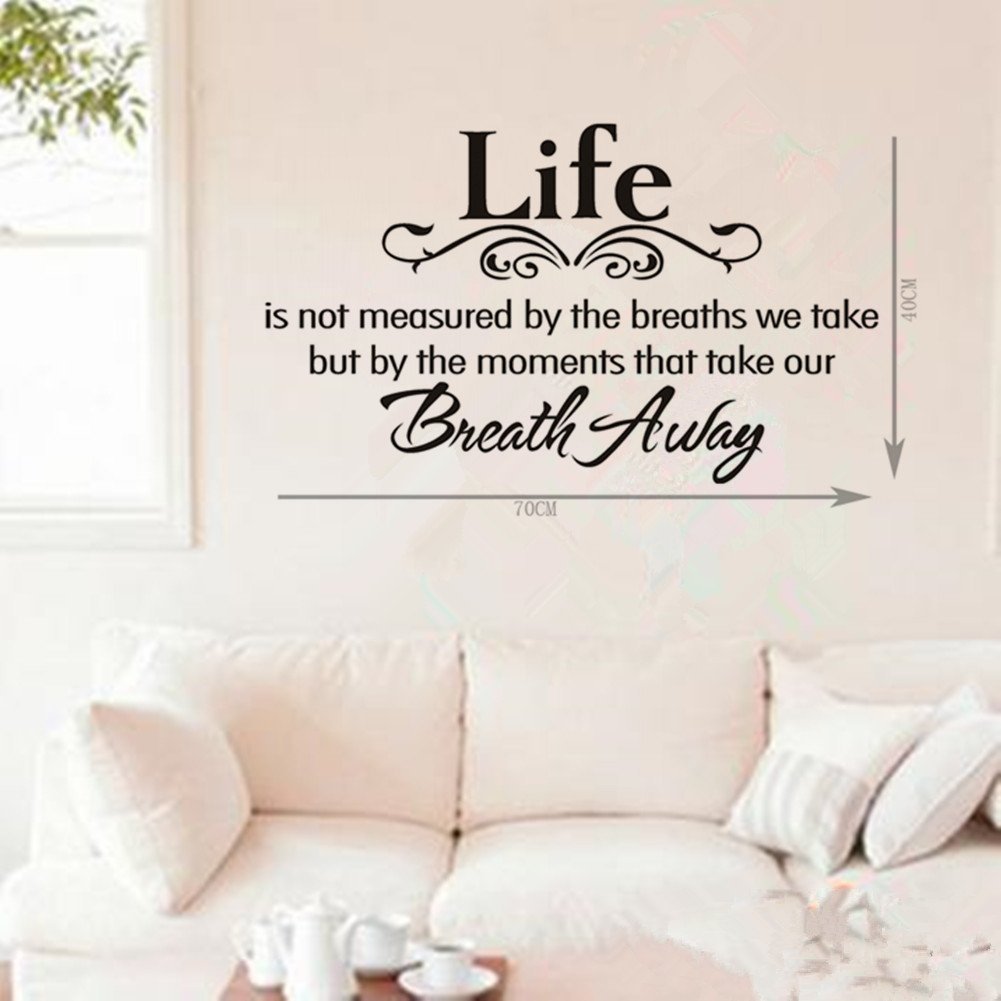 Life Is Not Measured By the Breaths We Take but By the Moments That Take Our Breath Away DIY Inspirational Quotes Wall Decals Vinyl Removable Wall Sticker