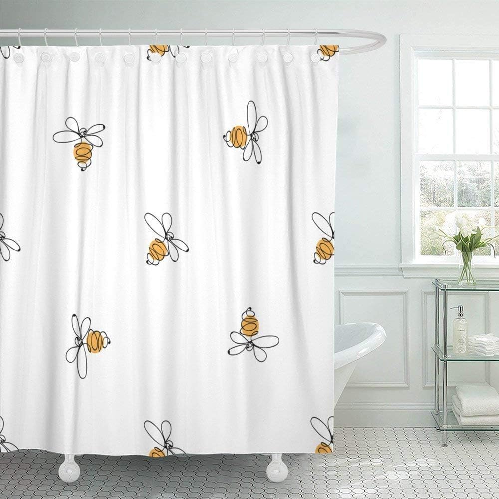 Shower Curtain Waterproof Polyester Fabric 60X72 inch Orange Honey Colorful Bees Summer Meadow Collection Beautiful Design for Your Yellow Set with Hooks Decorative Bathroom