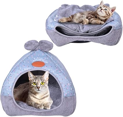 Urijk 2 En 1 Tente Lit Chien Chat Maison Avec Coussin Pour Chien Chat Igloo Chat Confortable Nid Chiot Ultra Doux Respirant Portable Panier Niche