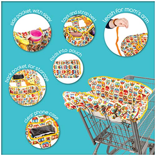 Homeries Shopping Cart Cover for Babies & Toddlers - High Chair Seat Cover for Restaurants & Homes - with 2 Toys Attached - for Boys & Girls