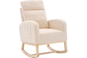BOSTANA Accent Rocking Chair,19" W Rocking Chair with Solid Wood Legs, Upholstered Teddy Fabric Nursery Glider Rocker with High Backrest,TV Recliner for Older,Baby Sleeper Gift