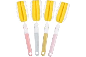 INVODA 4PCS Bottle Brush Long Handle Cup Cleaner Brush Sponge Bottle Scrubber Detachable Handle Portable Sponge Cleaning Brush for Baby Bottle Dishwashing Kitchen Clean Glasses Mugs (4 PCS)