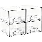 Stowgo Acrylic Stackable Storage Drawers, [4-Pack] Clear Organizer Bins with Built-in Handles, Smooth Slide-Out Design for Vanity, Under Sink, Medicine Cabinet, Skincare, and More
