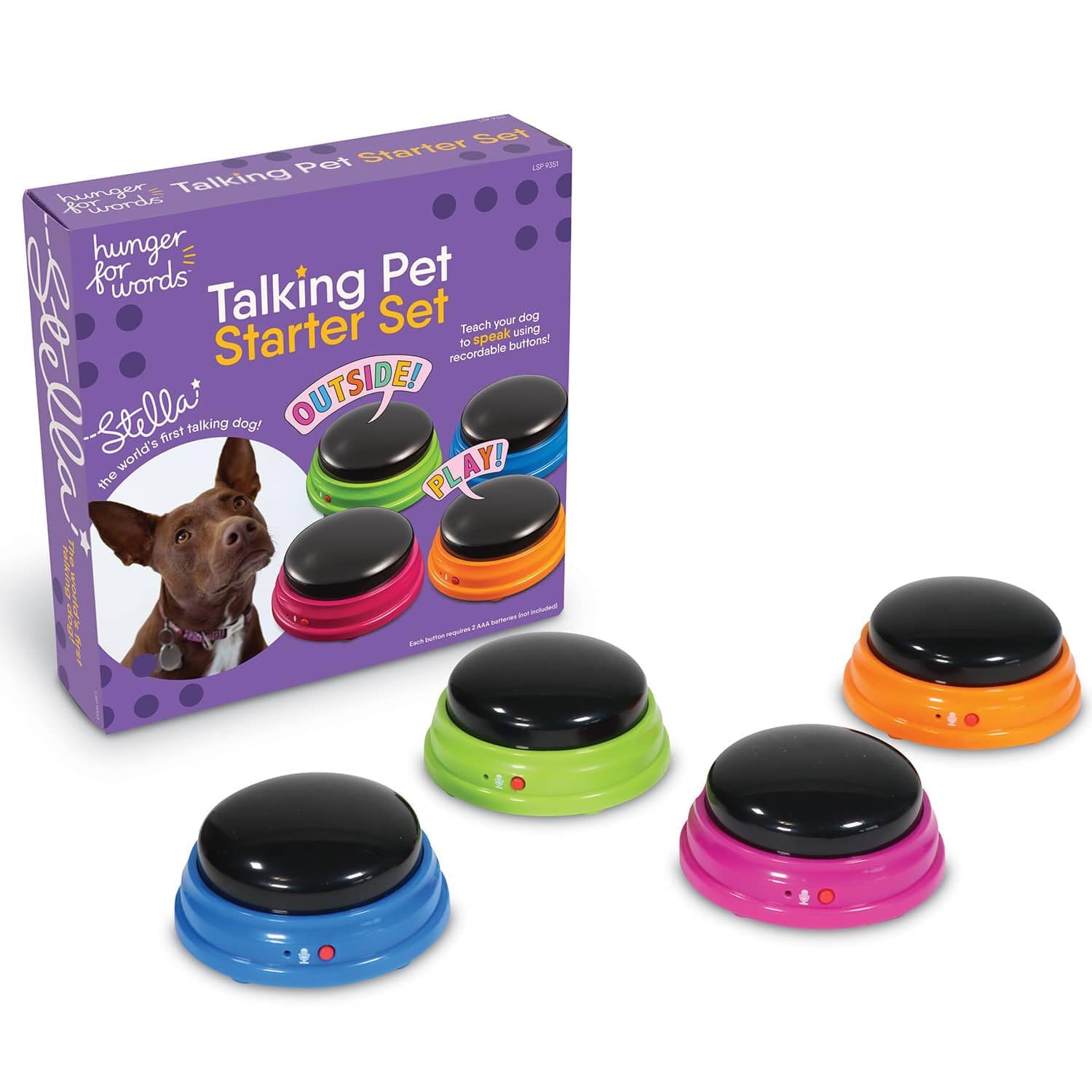 Hunger for Words Talking Pet Starter Set, Recordable Buttons for Dogs, Talking Dog Buttons, Teach Your Dog to Talk