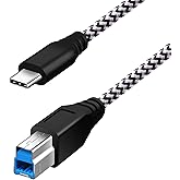 Fasgear Type C to USB B 3.0 Cable 1 Pack 6ft/1.83m Nylon Braided USB C Male to Type B Male Cord (White)