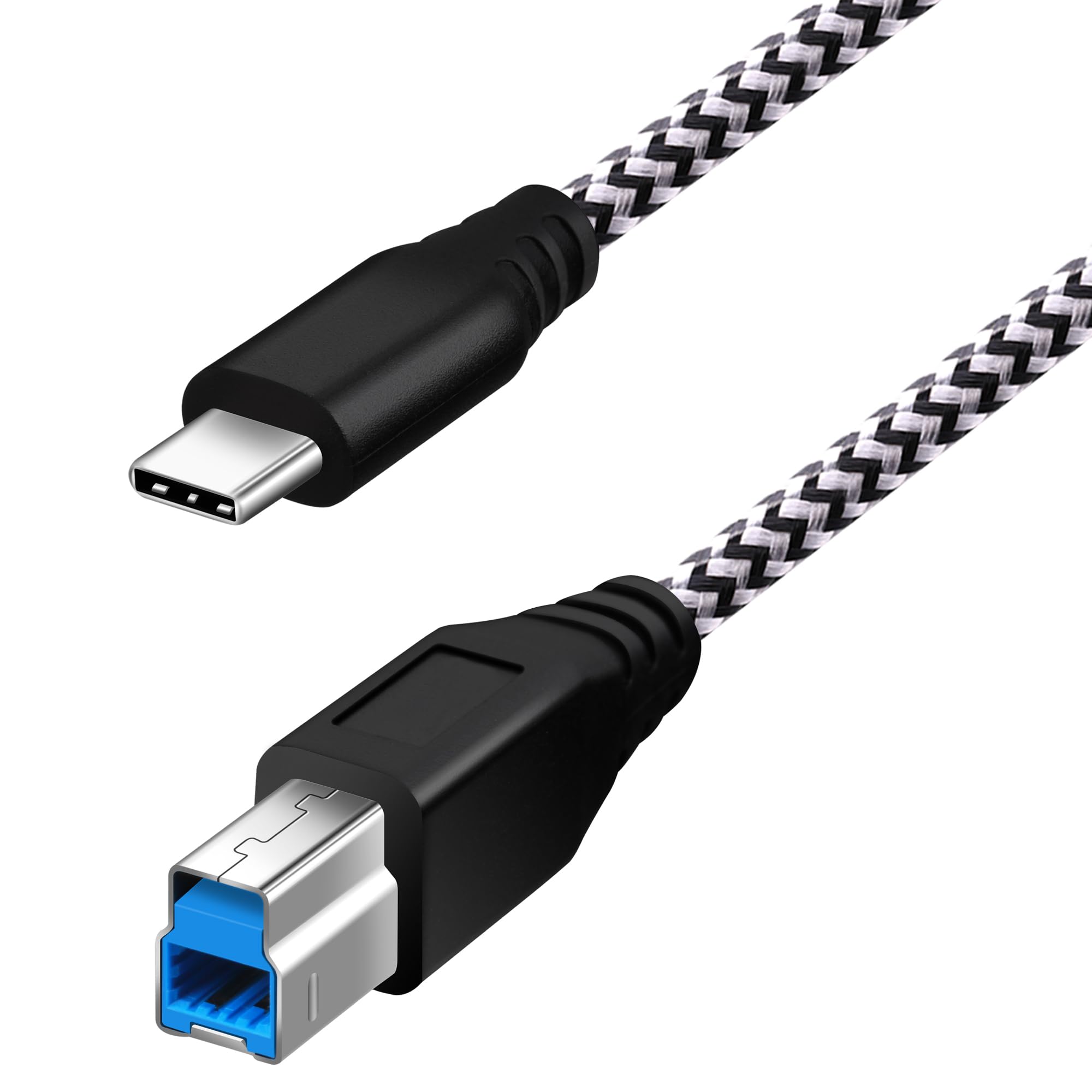 Fasgear 1.83m Type C to USB B 3.0 Cable Nylon Braided USB C Male to Type B Male Cord (6ft, White)