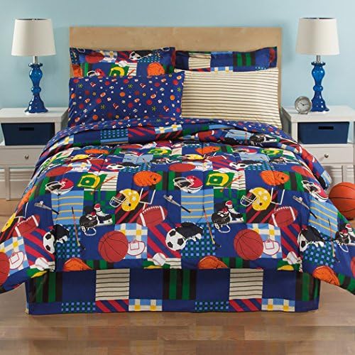 Boys Twin Sports Reversible Football Soccer 6 Piece Comforter Set Sheet Set Bed in a Bag Set