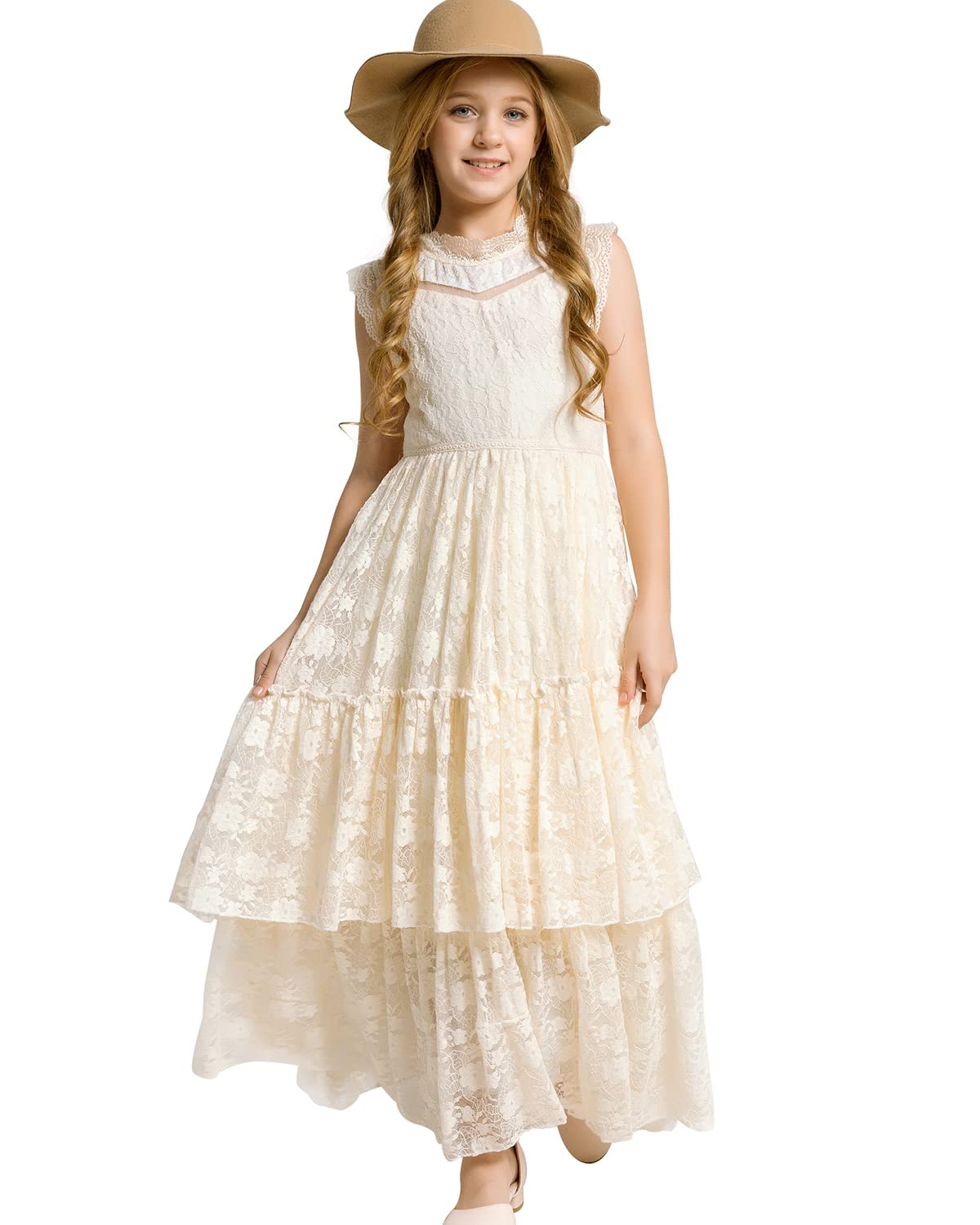 Photo 1 of BIBIHOU Girls Toddler Tulle Maxi Dress Sleeveless A-Line Wedding Holiday Flower Girl Dresses,8 Years