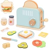 Wooden Pop-up Toaster Toy for Kids, Pretend Play Food Sandwich Making Set | Pop-up Wooden Toaster Playset with Sliceable Butter, Sandwich Food &amp; Knife, Fun Breakfast Role Play Kitchen Toy Gift for Kids