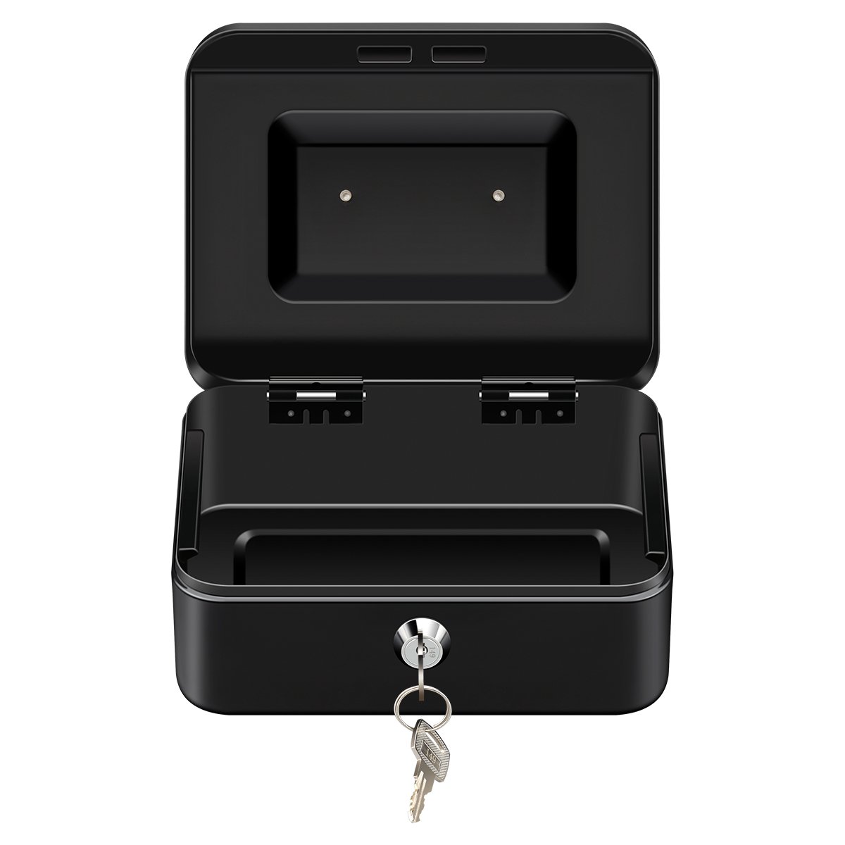 FLOUREON Cash Box Steel Money Case Safe Storage Box with Key Interior Tray Detachable for Home Supermarket Bills Coin Checks Receipt