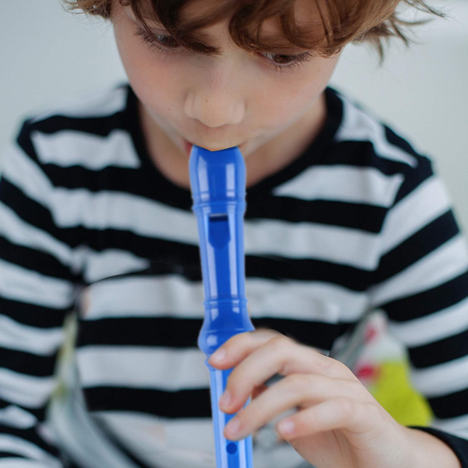 Lot-Yes 8-Hole Soprano Descant Recorder with Cleaning Rod + Case Bag Music Instrument (Blue)