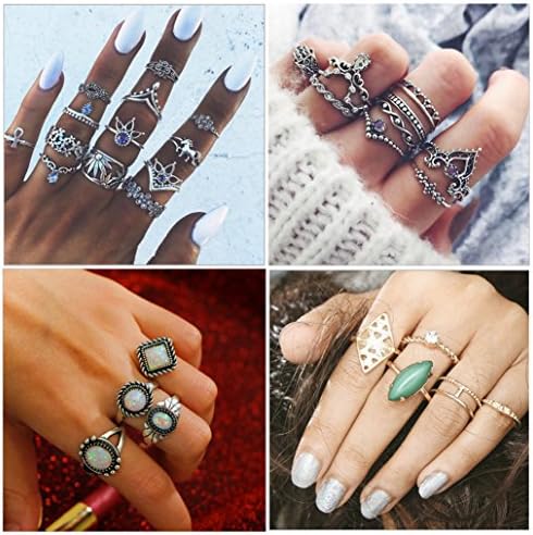 MarJunSep Pack of 4 Sets, Vintage Fashion Knuckle Ring Set Boho Midi Stackable Rings Set For Women Girls (32)