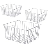 Y.Z.Bros Freezer Wire Baskets, Kitchen Storage Organizer Bins for Chest and Upright Freezer, Refrigerator Dividers Containers with Handles - Pearl White (3)