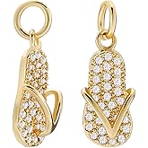 Beebeecraft 8Pcs Cubic Zirconia Flip Flop Charms 18K Gold Plated Slipper Charms with Jump Ring DIY Jewelry Making Findings with Storage Box