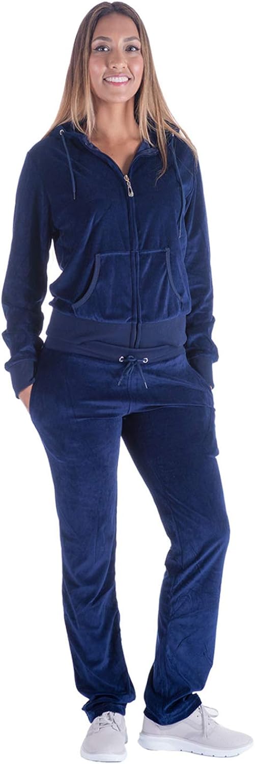 Womens Velour Tracksuit Set Knitted Two Piece Outfits Fashion Zip Up