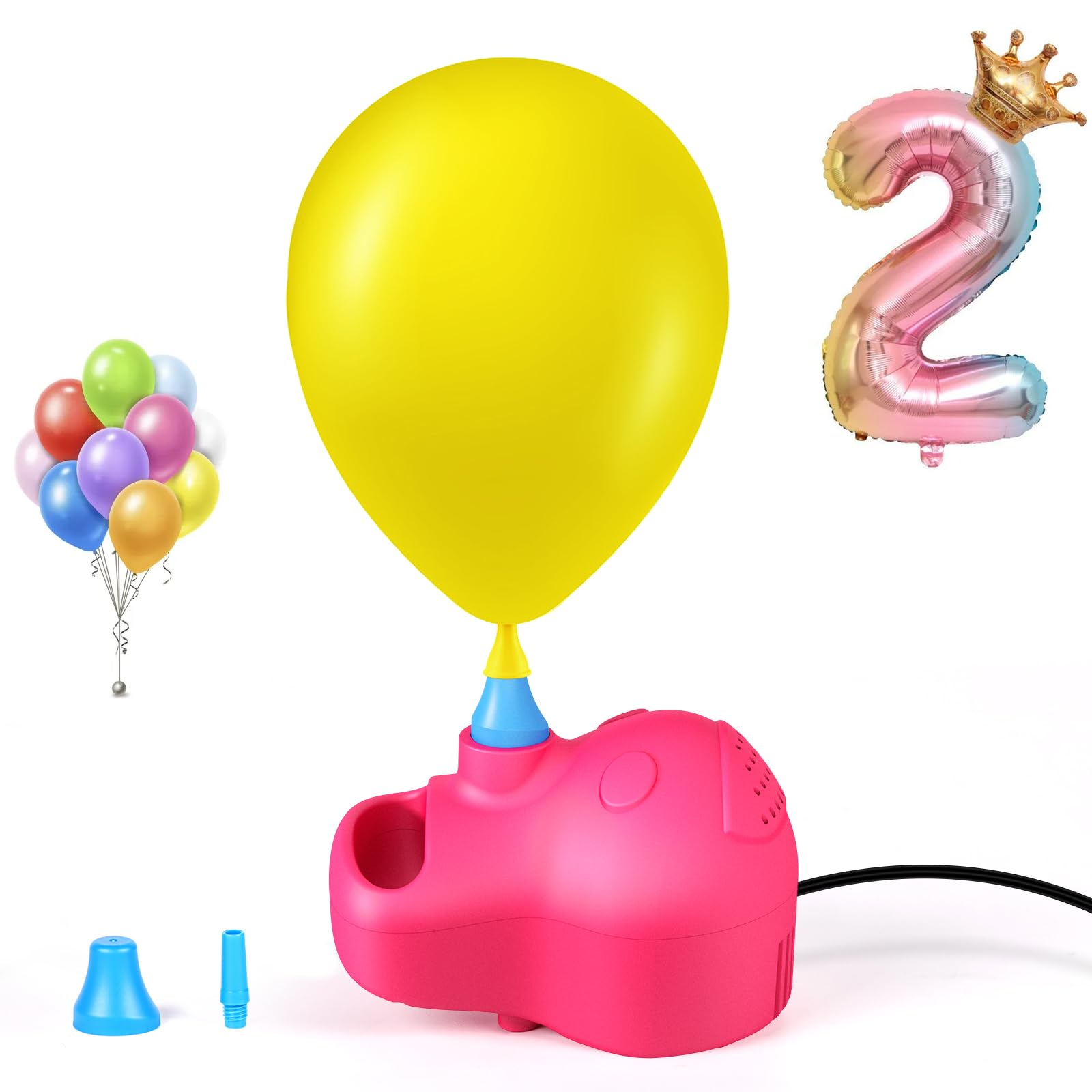 Photo 1 of LIBERRWAY Electric Balloon Pump, Portable Balloon Air Pump for Round & Foil Balloons, Fast Balloon Blower Pump Inflator for Party Decoration, Birthday, Wedding [110V~120V, 400W, Rose Red]