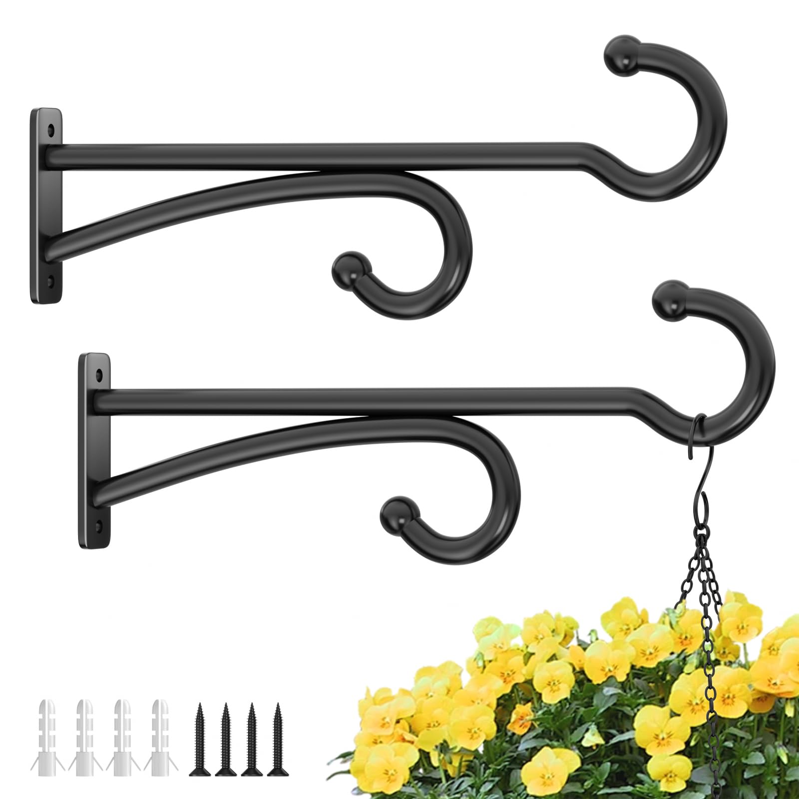 Photo 1 of pickpiff 14-Inch Plant Hooks for Hanging Baskets: Plant Hangers Outdoor Indoor, Planters Wall Brackets for Hanging Plants, Bird Feeders, Wind Chimes, Bird Houses, Flower, Metal, Black