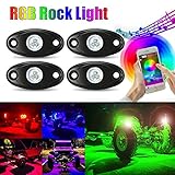 AMBOTHER 4Pcs Car RGB LED Rock Underglow Lights Kit Underbody Waterproof Trail Rig Neon Lights Kit with Cell Phone APP Mini Blue++++tooth Control for JEEP Off Road Trucks Car ATV SUV Vehicle Boat