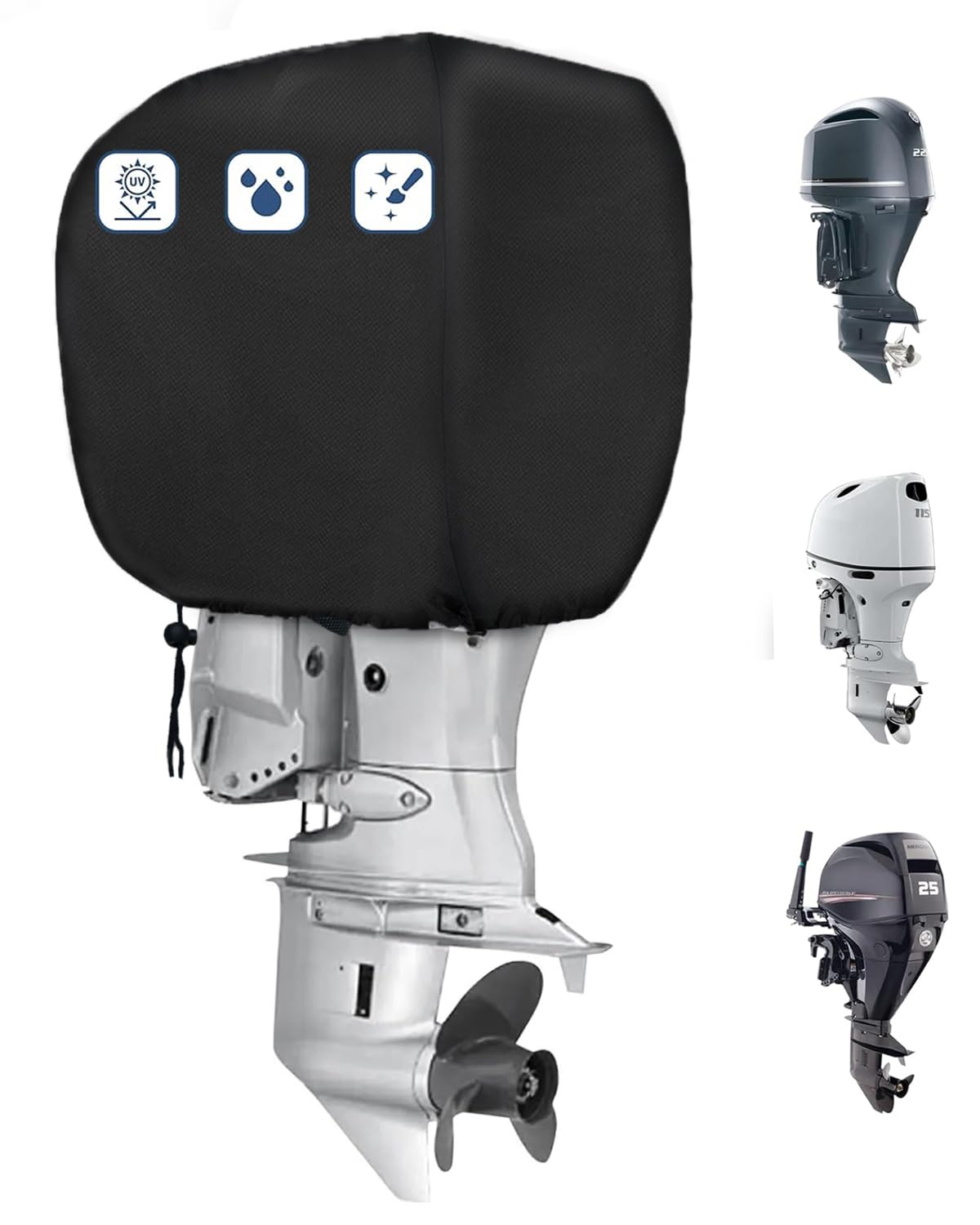 FLYMEI Outboard Motor Cover, Heavy Duty Boat Engine Hood Covers Water Resistant Boat Motor Cover Outboard Engine Cover, 25-50 HP, Black