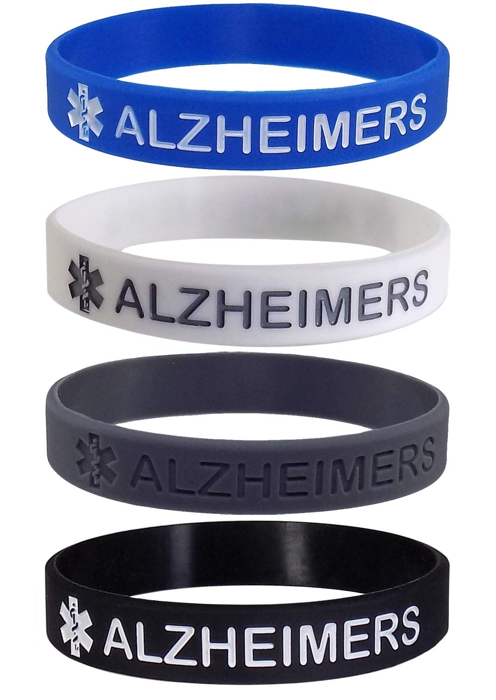 Max Petals 4 Pack - ALZHEIMERS Medical Alert ID Silicone Bracelet Wristbands