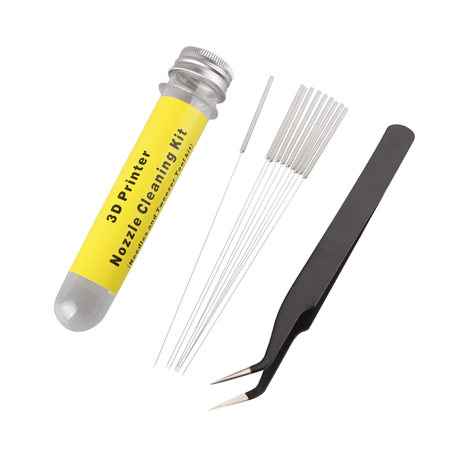Jopto 3D Printer Nozzle Cleaning Kit Stainless Steel Nozzle Cleaning Tool Kit including 10pcs 0.4mm Needles Alternative for 0.4mm Drill Bits and 1pcs Tweezers for 3D Printer - Set of 11