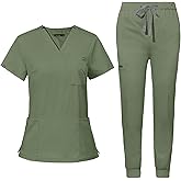 niaahinn Women's Scrub Top with Classic V-Neck & Yoga Jogger Pants Medical Nursing Uniform Set