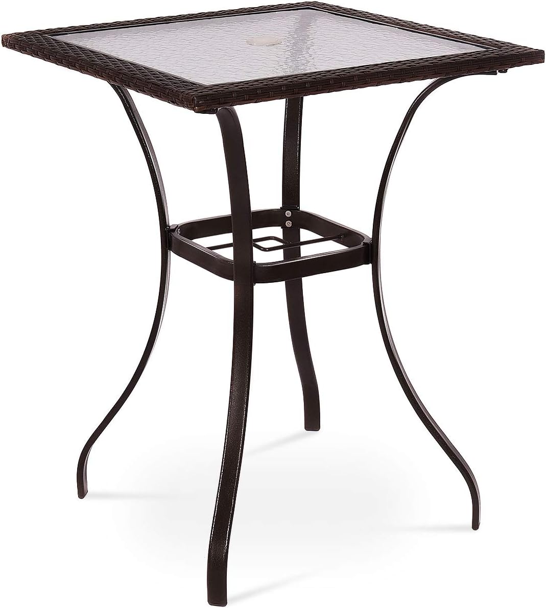 TANGKULA Patio Table Outdoor Garden Balcony Poolside Lawn Glass Top Steel Frame All Weather Dining Bistro Table (Mix Brown Square 28.5"): Kitchen & Dining