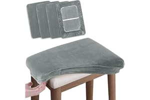 SINOSSO Vanity Stool Covers Set of 4, Super Soft Velvet Stretch Washable Saddle Bar Stool Slipcover Bench Seat Protector, (Rectangle, Dark Grey, 4 Counts)