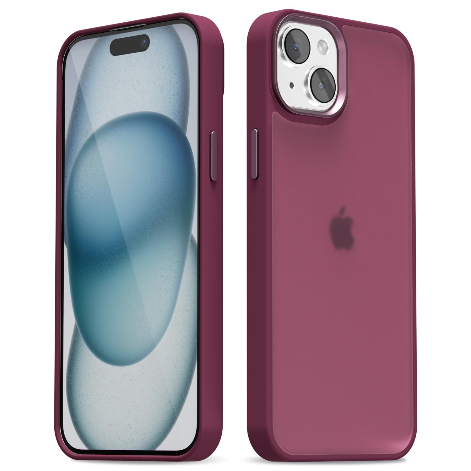 Photo 1 of oakxco for iPhone 14 Plus 15 Plus Case Clear Hard Shell, Slim Thin Matte Transparent Plastic Cover & Protective Soft Silicone Rubber TPU Bumper, Girly Cute Phone Case for Women Girls, Burgundy Wine