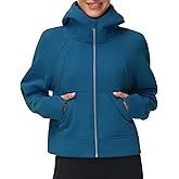THE GYM PEOPLE Women's Full-Zip Up Hoodies Jacket Fleece Workout Crop Tops Sweatshirts with Pockets Thumb Hole