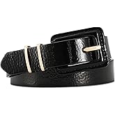 RISANTRY Women's Black Patent Leather Belt Square Buckle with Gold Accents Waist Belts For Jeans Dress