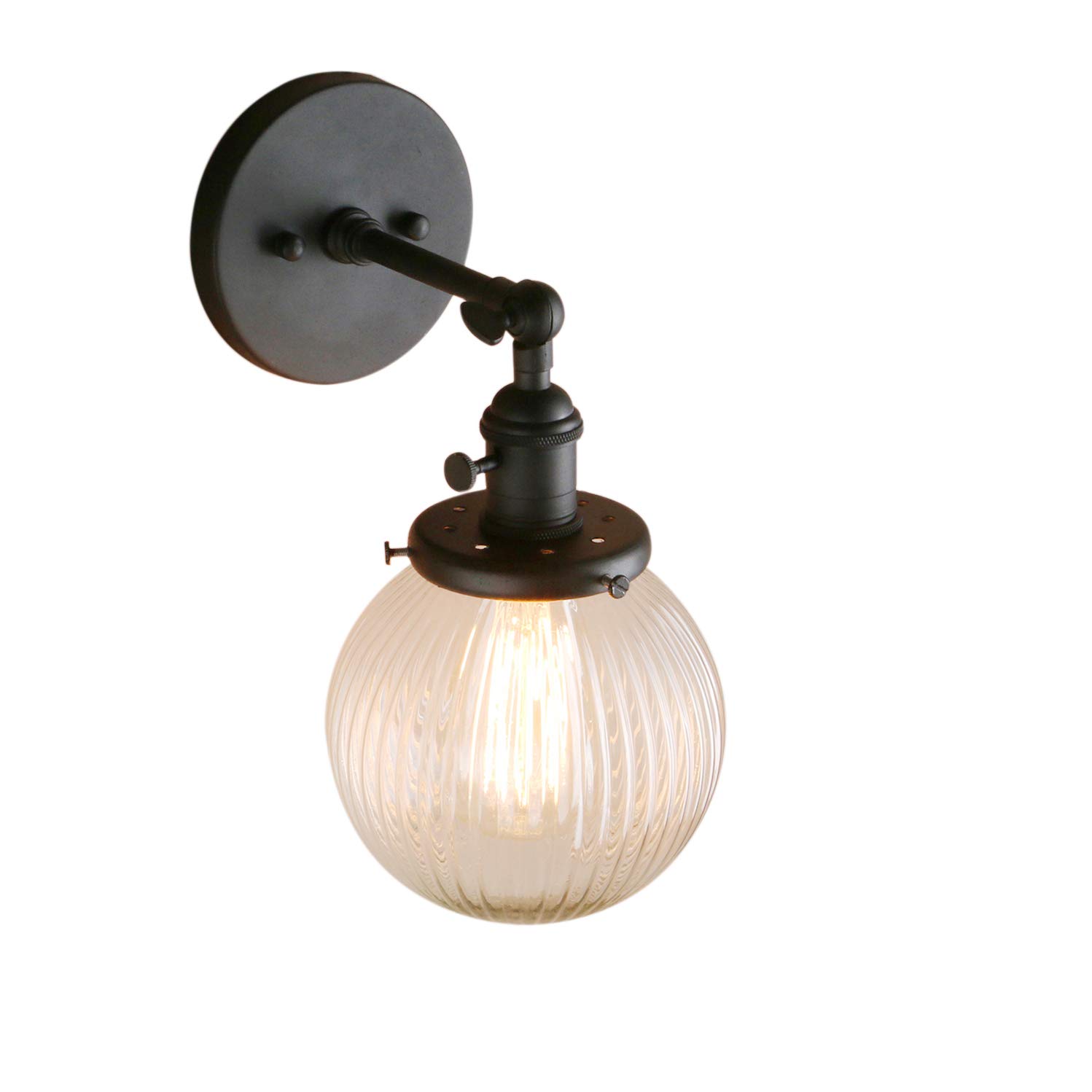 PathsOn 15cm Industrial Modern Vintage Retro Wall Lights, Loft Bar Kitchen Sconce Lights Lamp Fixture with Ribbed Globe Clear Glass Light Shade (Black)