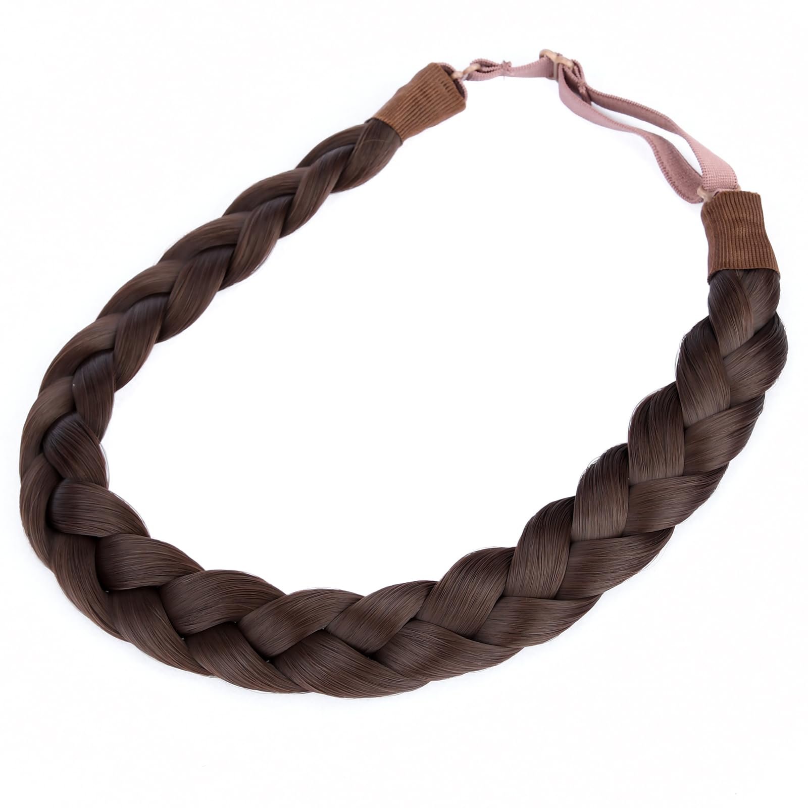 BOBIYA 3 Strands Synthetic Hair Braided Headband Classic Chunky Wide Plaited Braids Elastic Stretch Hairpiece for Women Girl (Chocolate)