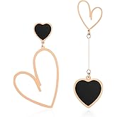 Linawe Titanium Stainless Steel Heart Dangle Earrings for Women - Trendy, Gold/Silver/Rose Gold Big Drop, Mismatched Love, Asymmetrical
